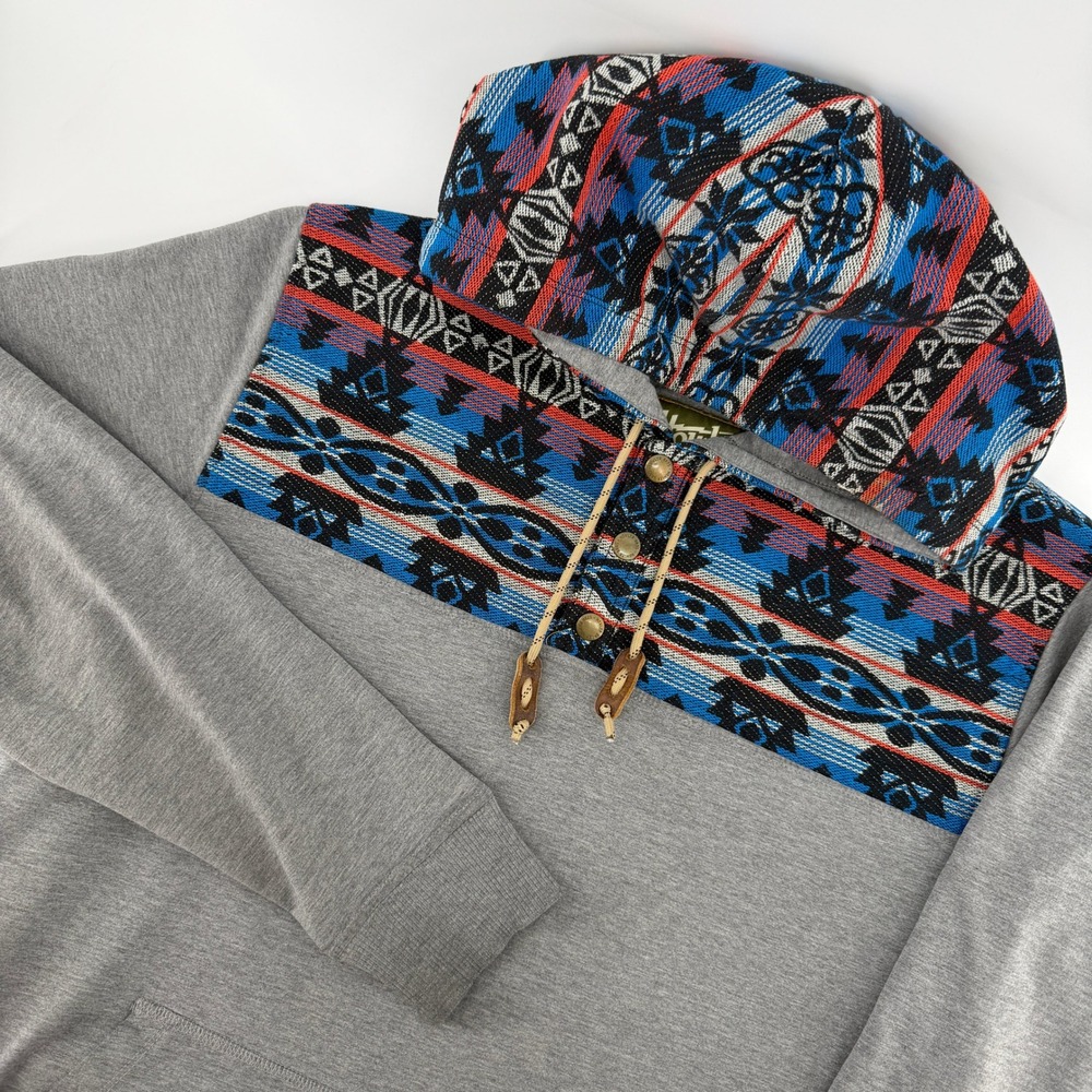 Howler Bros Hoodie Mens Medium Gray Southwestern Aztec Jacquard Henley Pullover